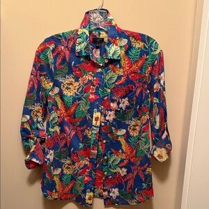 Talbots Women's Floral Button Down Shirt - Blue and Red